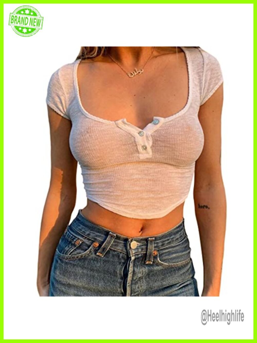 Knitted Sheer Crop Top Button Front Short Sleeve Slim Fit Blouse